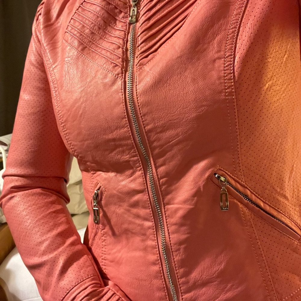 Great date night vegan leather fitted coat!